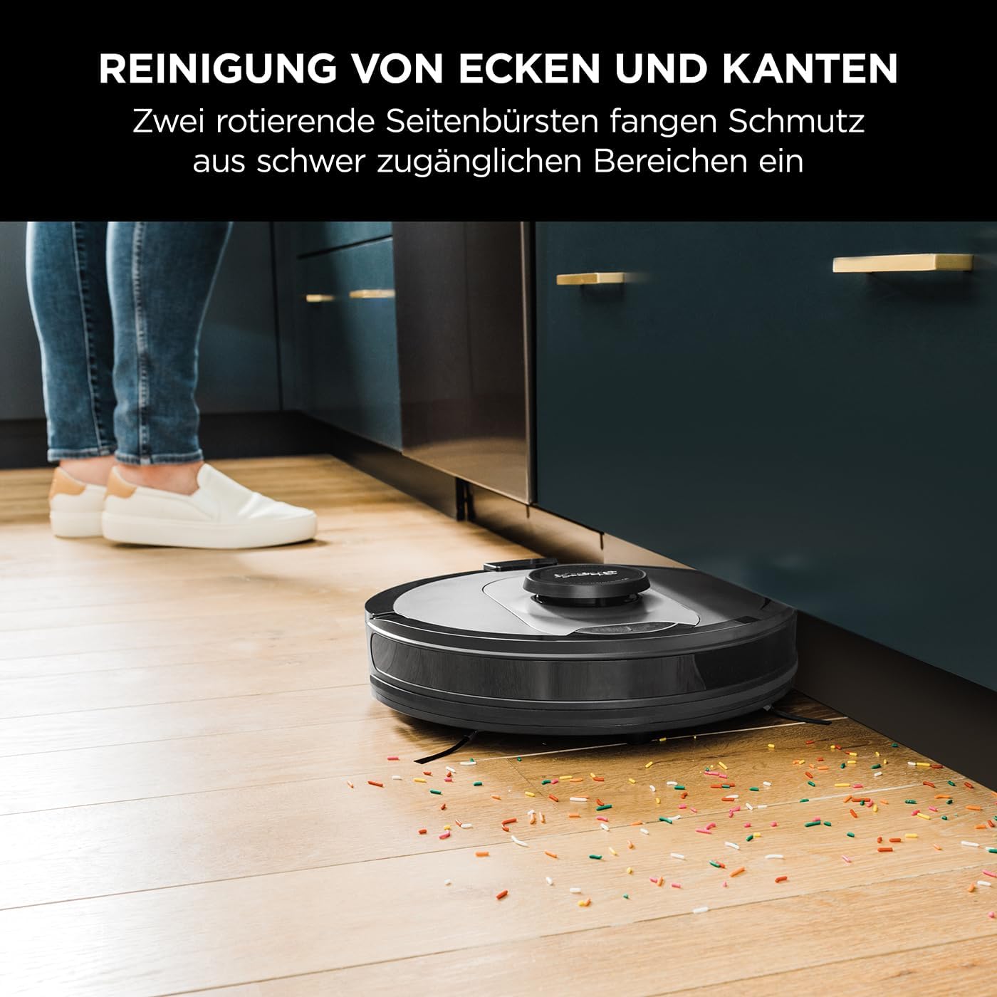 Shark AI 360 Saugroboter, selbstentleerender Staubsauger-Roboter, geeignet für alle Teppiche und Hartböden, Roboterstaubsauger, 120 Min Laufzeit, manuelle und App-Steuerung, Schwarz/Silber, RV2500SEU