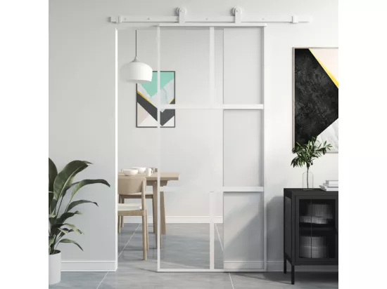 Porte coulissante blanc 90x205 cm verre trempé aluminium