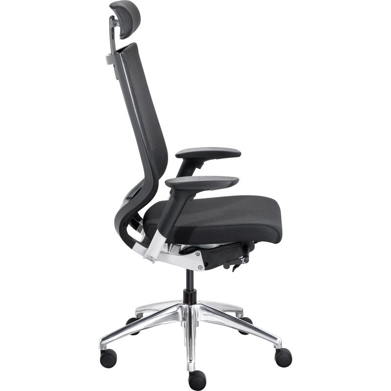 Fauteuil de bureau Fortis tissu et maille - avec accoudoirs, appui-tête, réglage profondeur d’assise et soutien lombaire - Mécanisme Synchrone + réglage profondeur d’assise