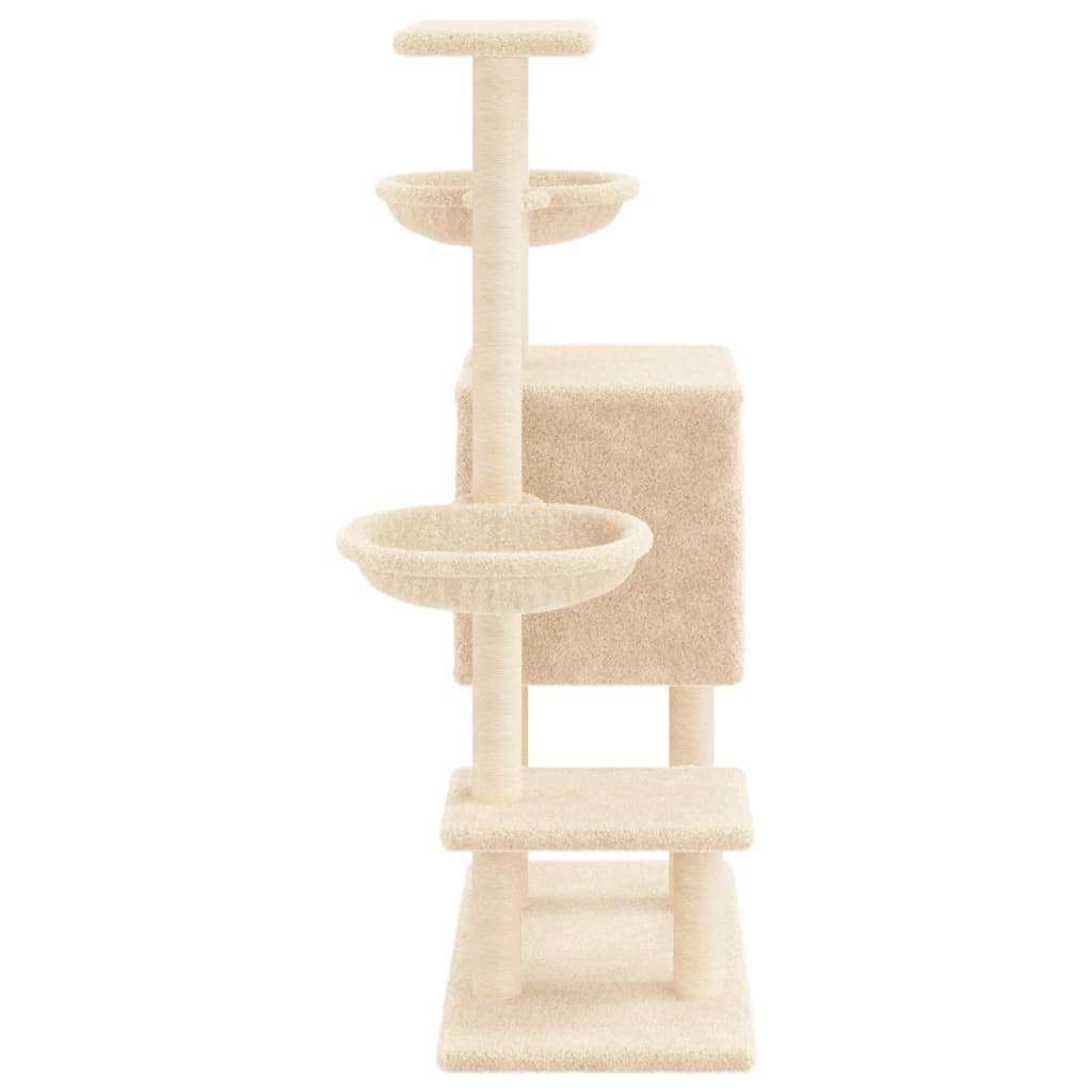 Arranhador para gatos vidaXL com postes de sisal, cor creme, 117 cm