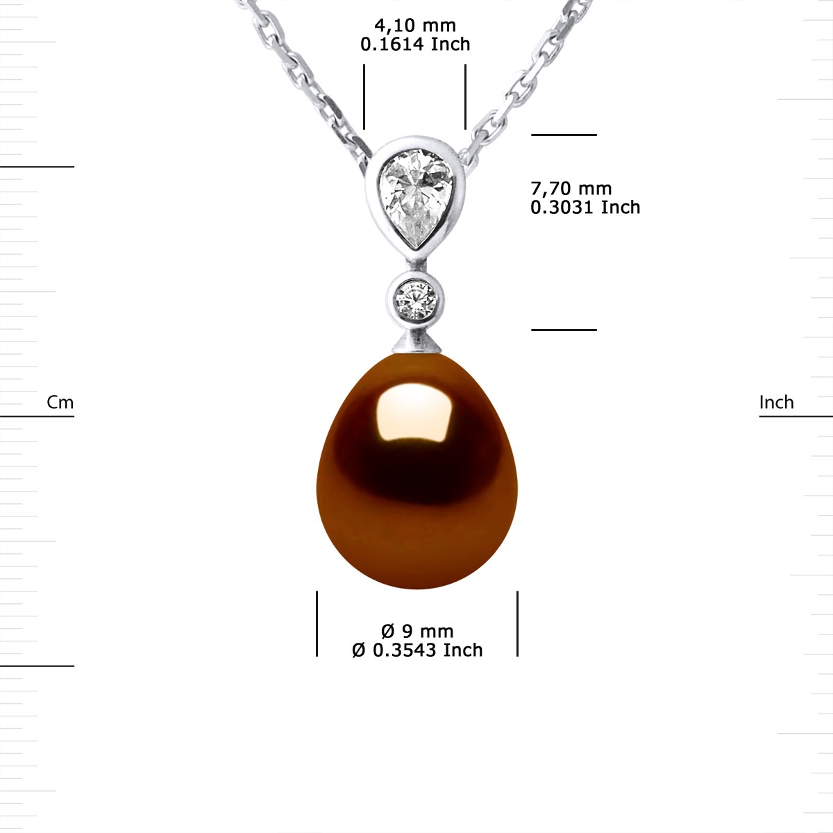 Collier GOUTTE Perle d'Eau Douce 9-10 mm Chocolat Joaillerie Argent 925