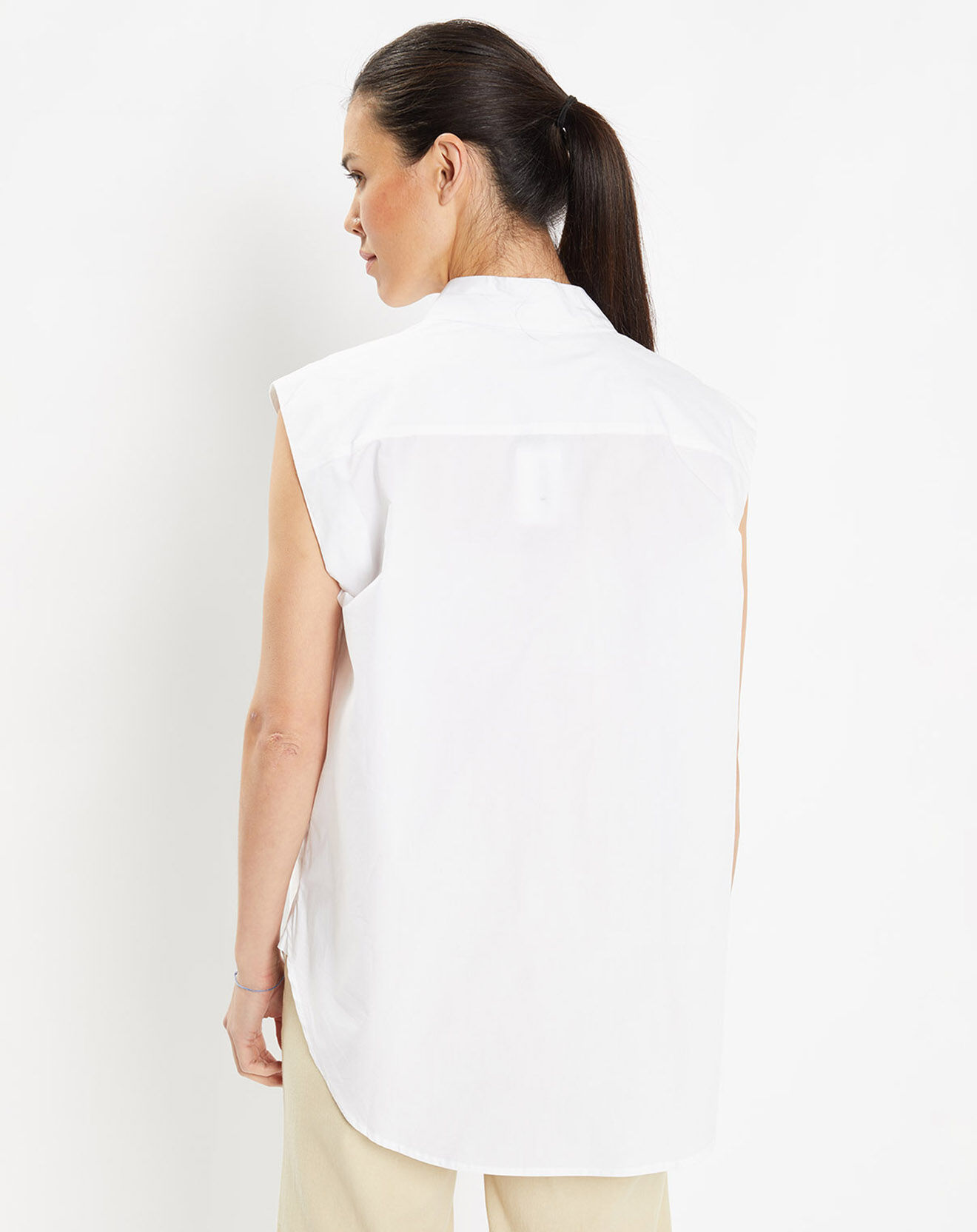 Galeries Lafayette Chemise sans manches en Popeline de Coton Push blanche