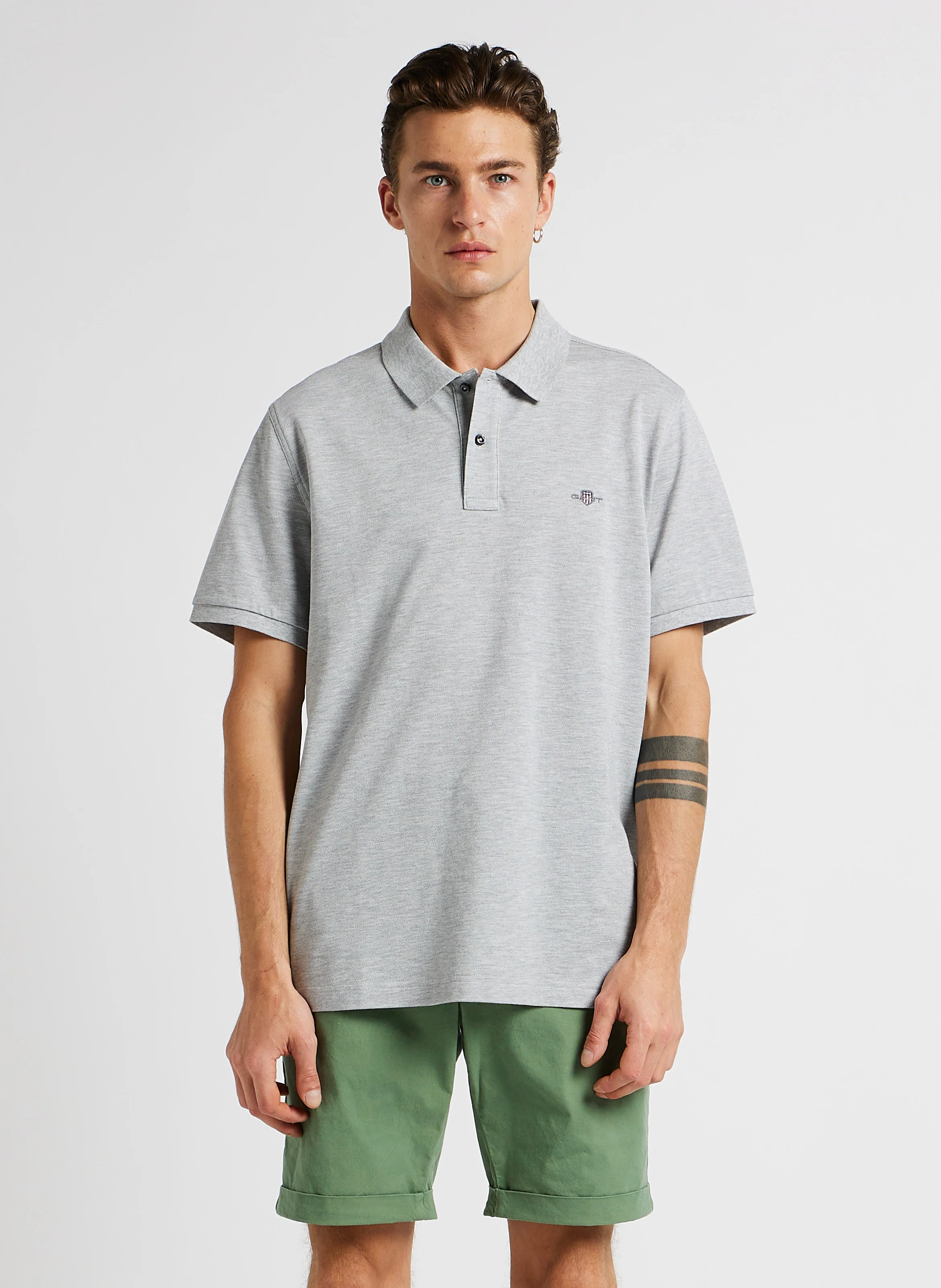 Polo col classique droit en coton| Gris