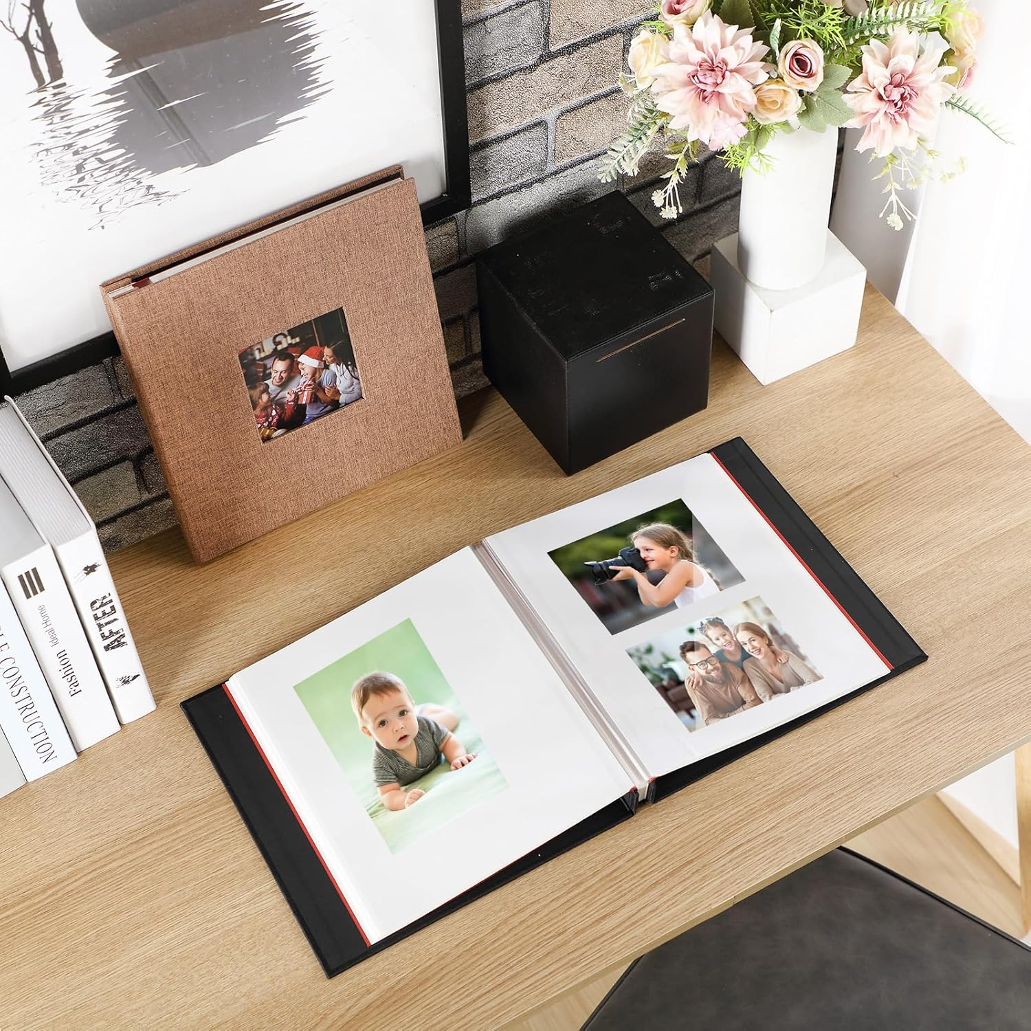 (27x28cm) Selbstklebendes Foto Album Erinnerungs Buch mit Schutzfolie / Titelbild Aussparung - Grün