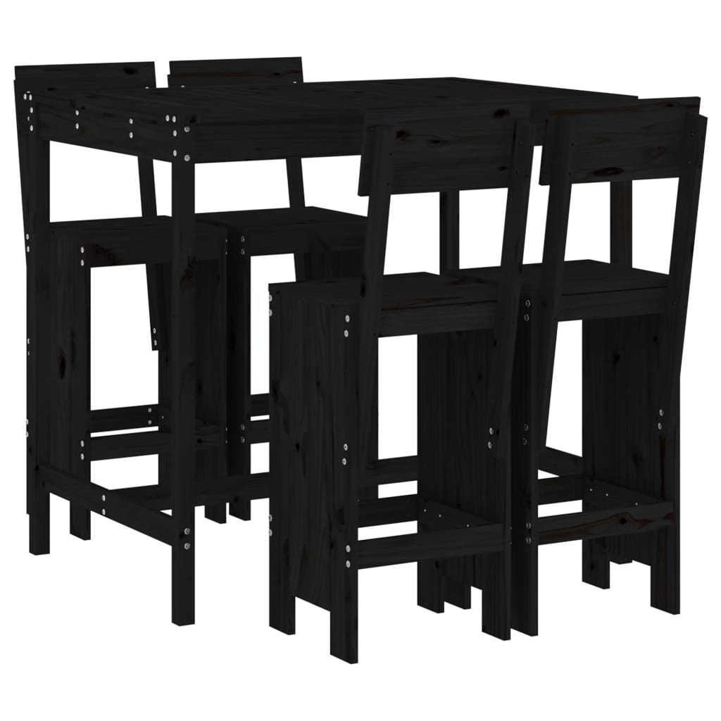 Ensemble de bar de jardin 5 pcs noir bois de pin massif