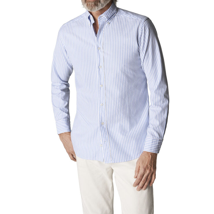 ETON Light Blue Striped Royal Oxford Shirt - Contemporary Fit Lyseblå