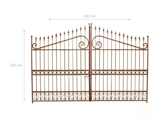 BISCOTTINI Portail - Fer Forgé Finition Antique - Clôture en Fer - Portail en Métal - Porte Décorative - Portail d'Entrée - 402x10x263cm - Une Pièce
