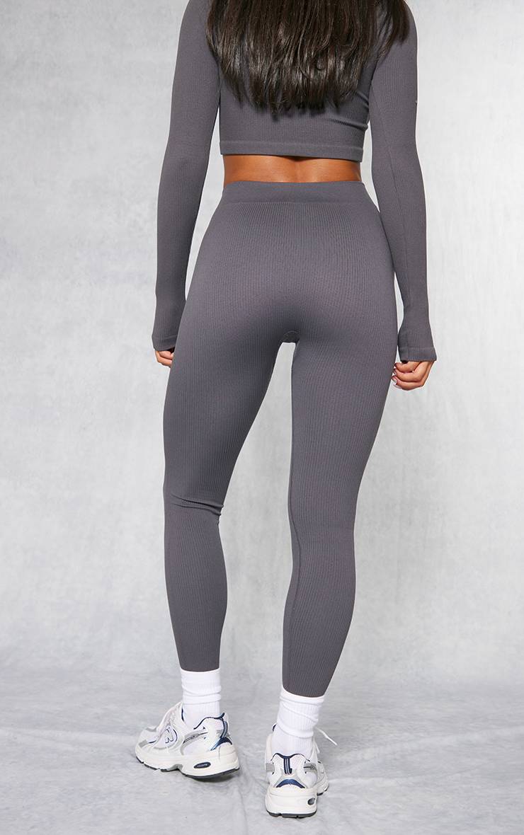 Charcoal Grey Legging Côtelé Sculptant À Détails Contour
