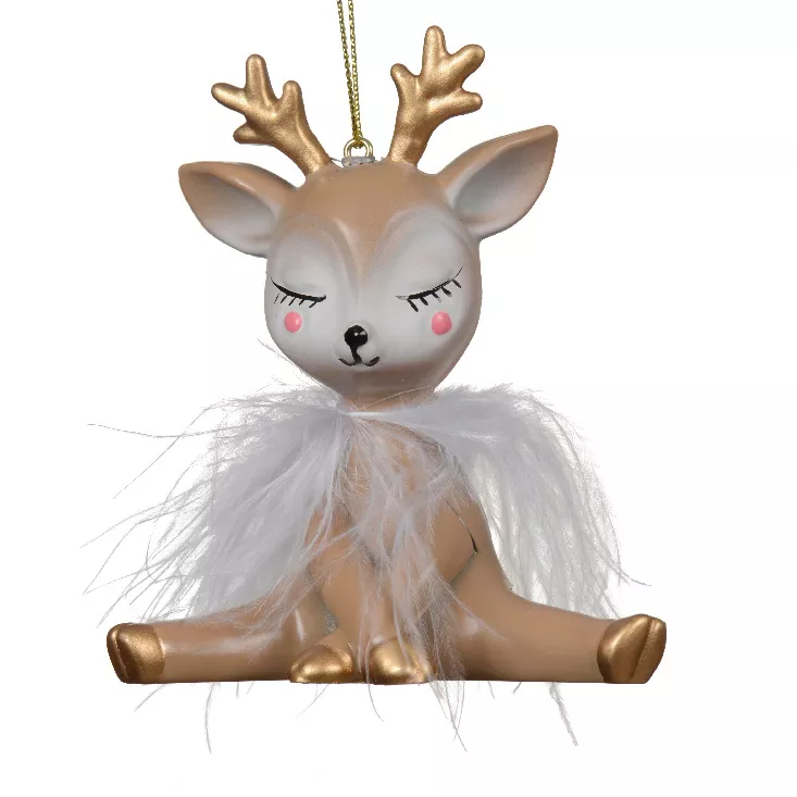 Bébé renne de Noël à suspendre (H10 cm) Incassable Plume Camel