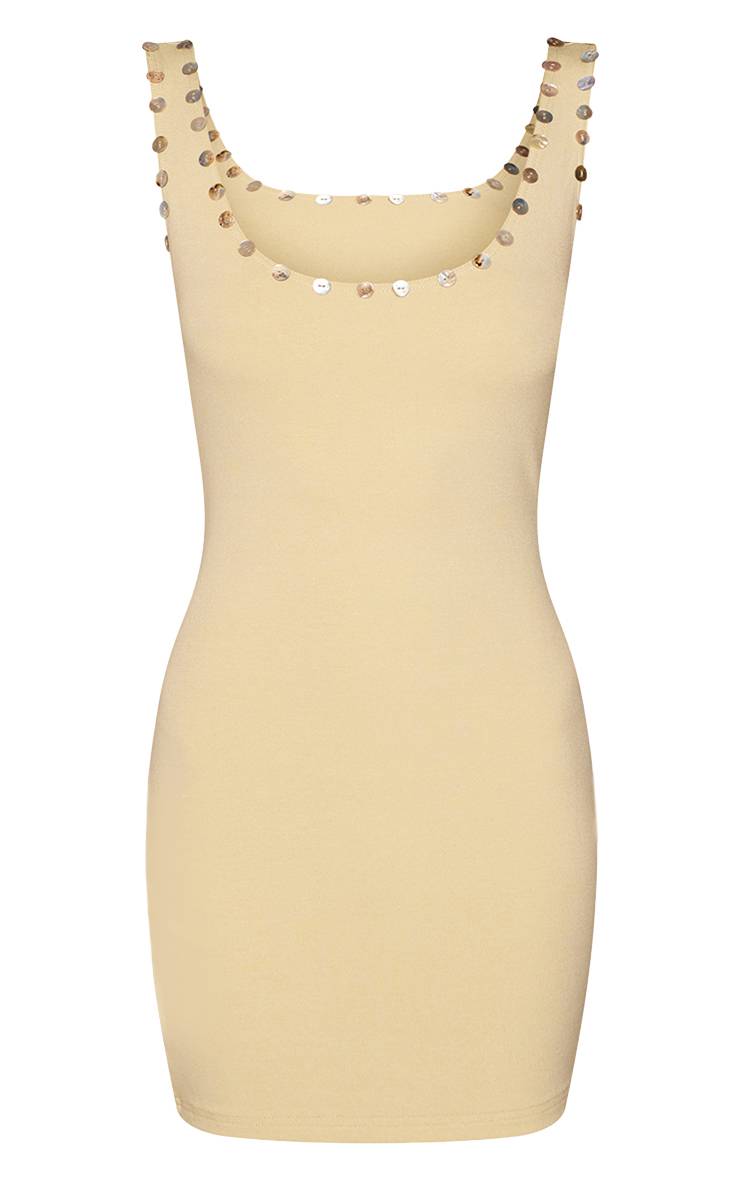 Vert Sauge Robe Moulante Échancrée En Jersey Avec Détails Boutonnés