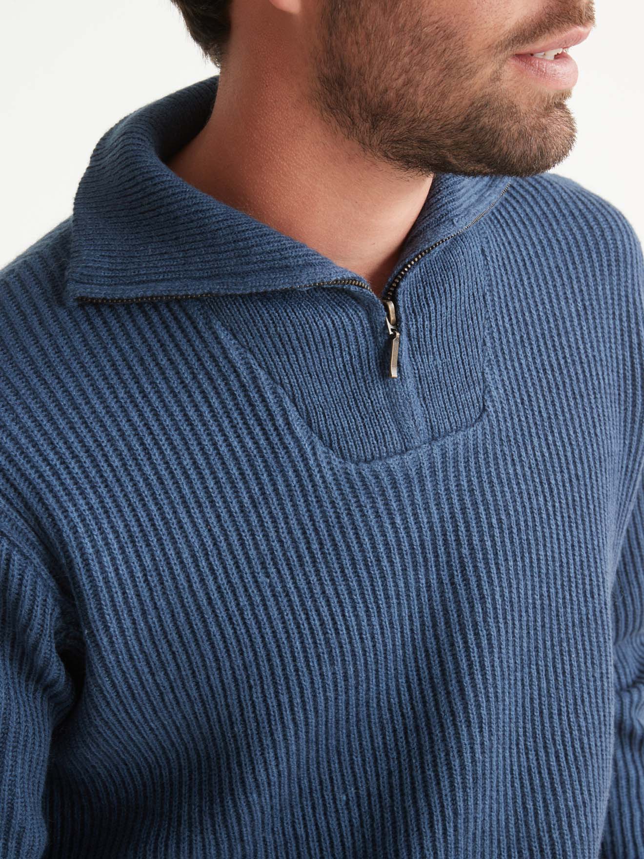 Pull côtes anglaises col montant zippé
