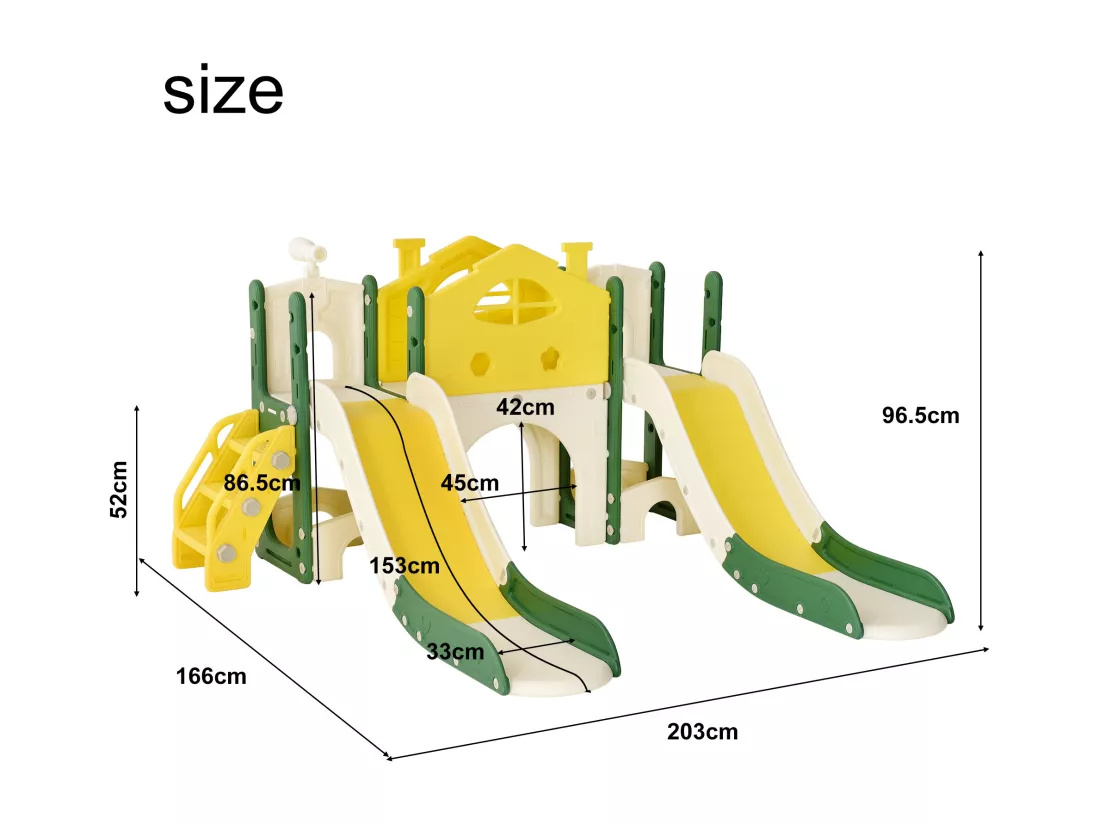 Toboggan pour enfants, aire de jeux pour enfants 7 en 1, tour de jeu amusante avec échelle d'escalade, deux toboggans, télescope et plus encore