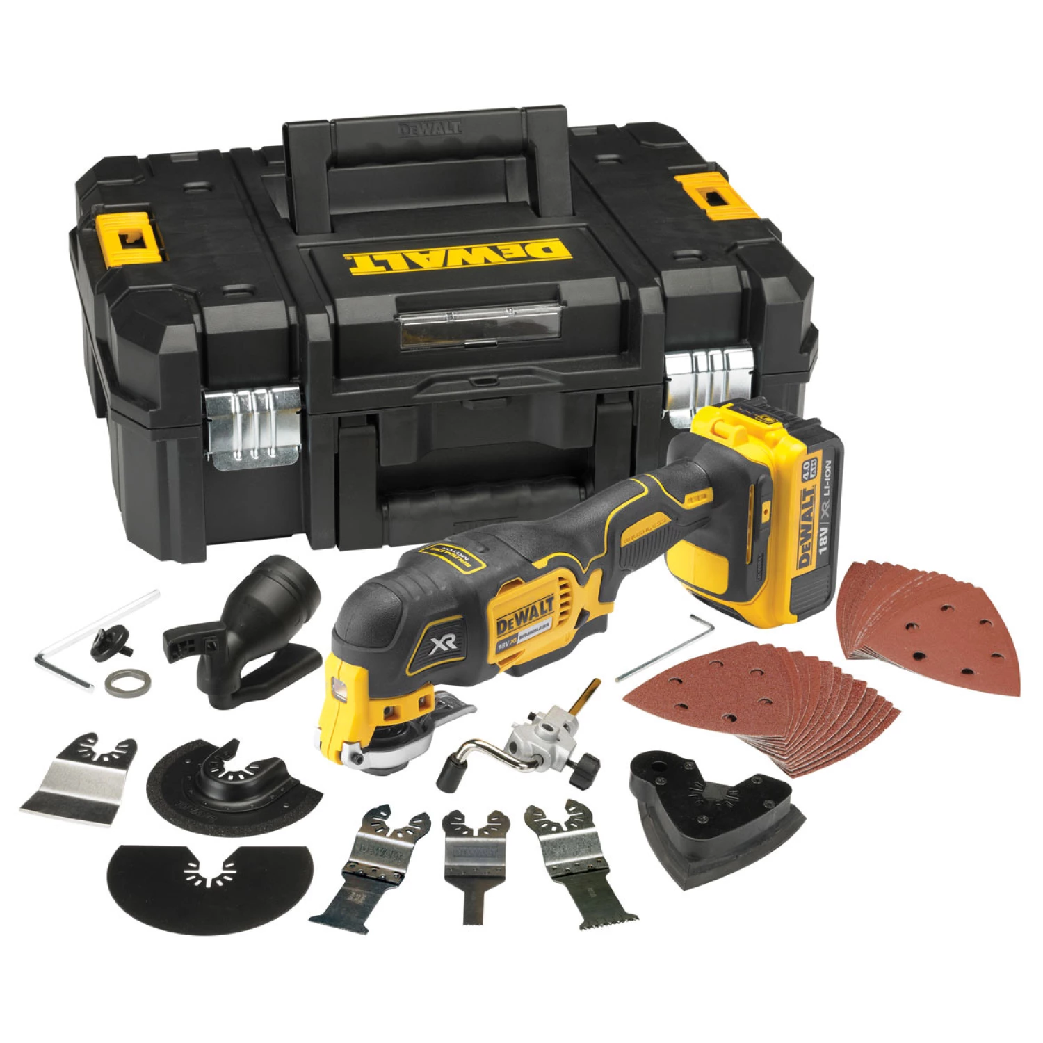 DeWALT DCS355M1 18V Li-Ion Accu multitool set (1x 4.0Ah accu)   35 delige accessoireset in koffer - koolborstelloos
