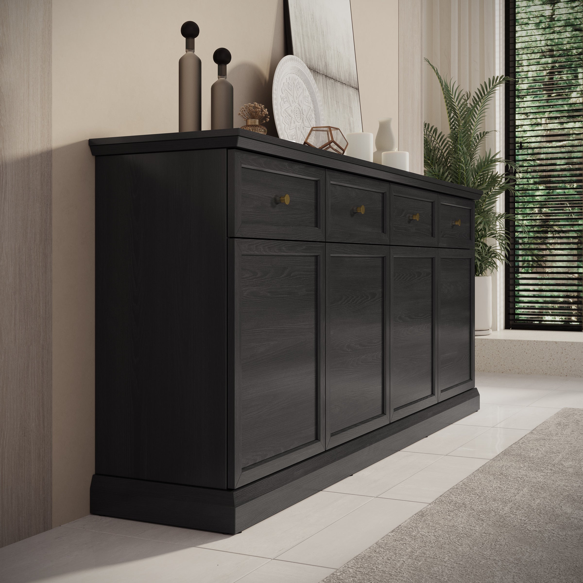 Meubella - Dressoir Leroy - Zwart eiken - 193 cm