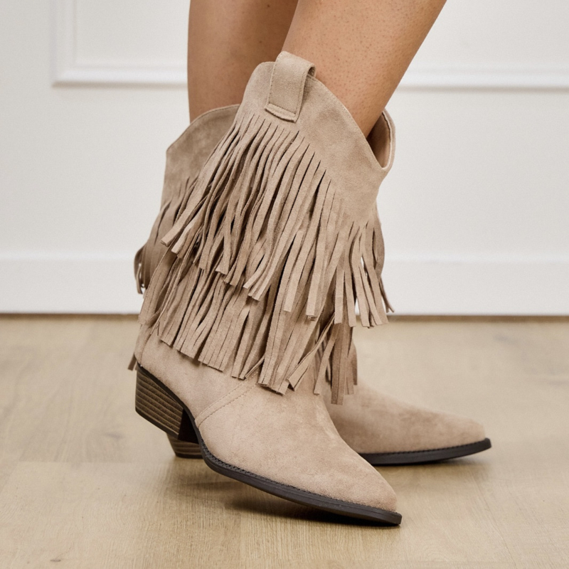 Wild spirit fringe boots - beige/kaki