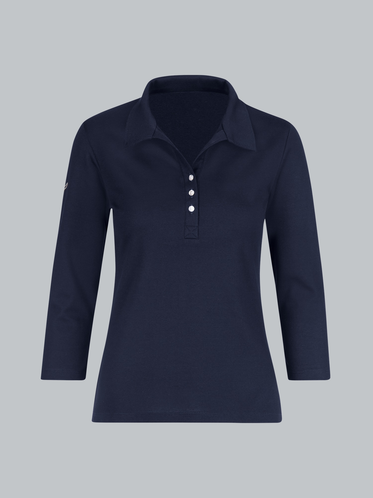 Poloshirt mit Kristallsteinen Navy