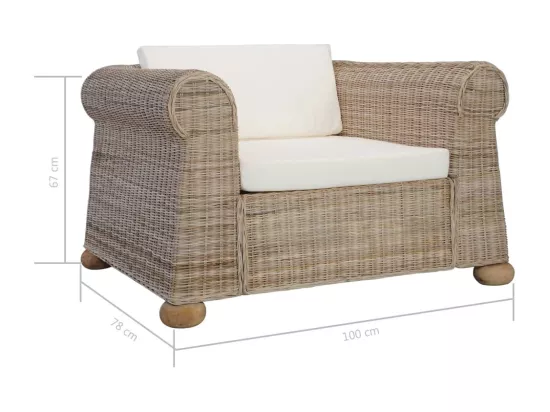 Ensemble de canapés avec coussins 2 pcs rotin naturel