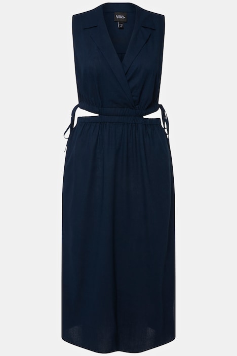 Maxikleid, Leinenmix, A-Linie, Reverskragen, ärmellos