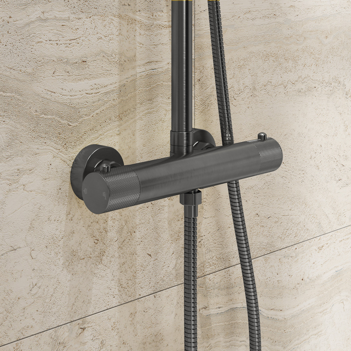 Saniclear Evolution Curved opbouw regendouche verouderd ijzer / gunmetal met 20cm hoofddouche en 2 standen handdouche