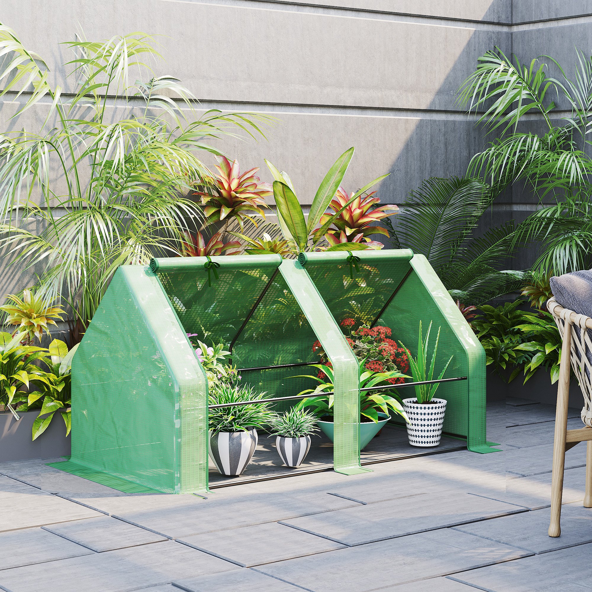 Estufa de jardim Outsunny para terraço, 180x90x90 cm, tipo galpão, estrutura tubular de aço com 2 janelas de enrolar, ideal para cultivo de plantas e hortaliças em casa, cor verde.
