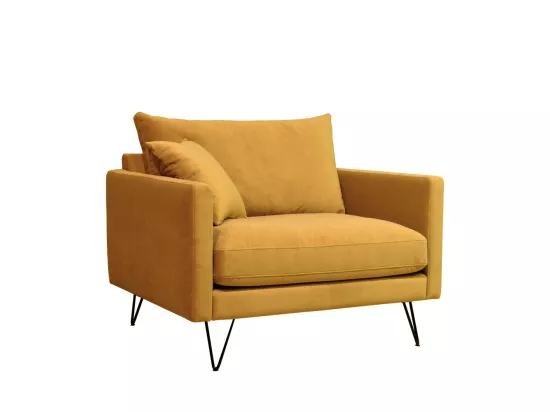 Villabon - Fauteuil XL en velours pieds épingles noirs : Couleur - Jaune moutarde