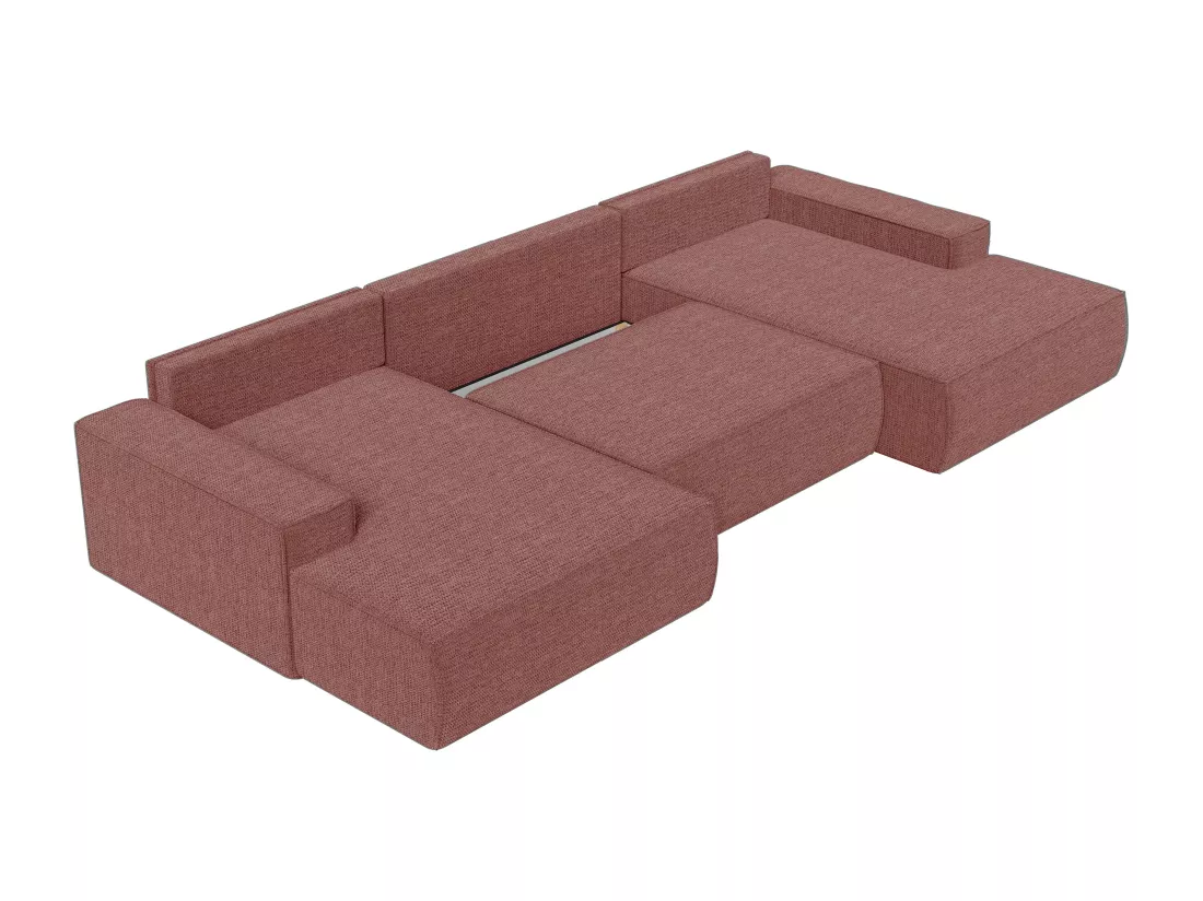 Grand canapé d'angle panoramique convertible en tissu texturé terracotta AMELIA