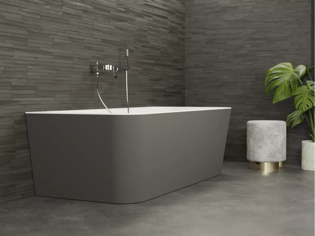 Baignoire semi-îlot murale MINT Grise Mate 170, 170x81cm, by SPALINA