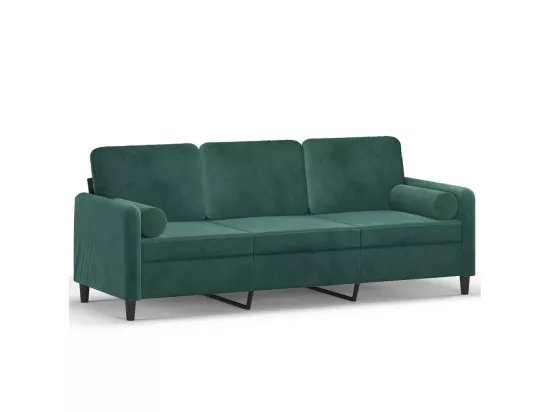 Canapé 3 places avec oreillers vert foncé 180 cm velours