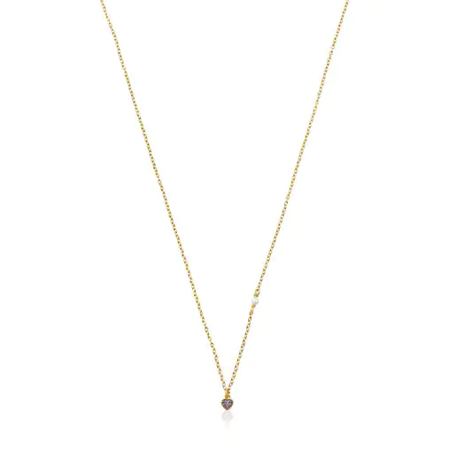 Colar TOUS New Motif com banho de ouro 18k sobre prata e coração de ametista