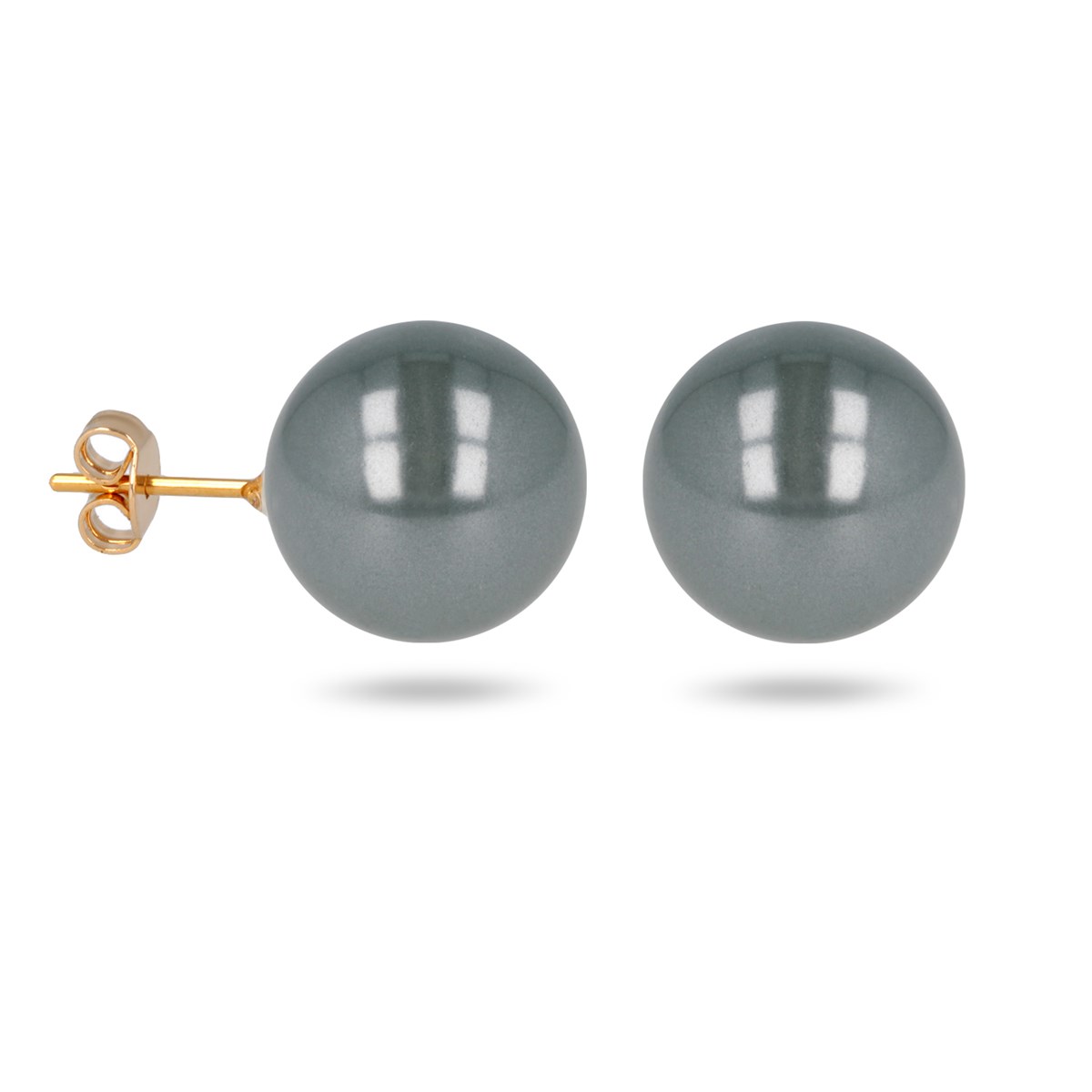 Boucles d'oreille plaqué or boule vert kaki 14MM