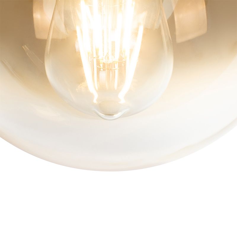 Art deco hanglamp zwart met goud glas langwerpig 3-lichts - pallon