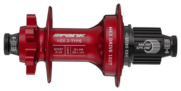 Moyeu Arrière Spank HEX J-Type E-Plus 102T / Boost 12x148 / 32 Trous Rouge