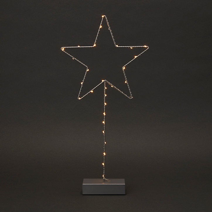Etoile sur pied argentée LED 50 cm blanc chaud
