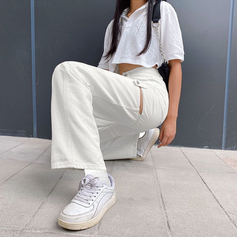 Sosana - Hoge taille rechte jeans met distressed pijpen
