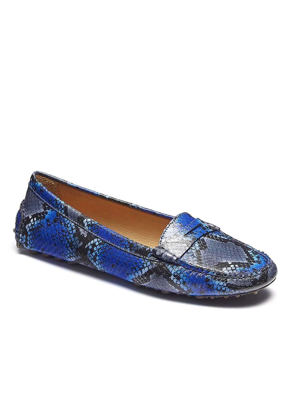 MOCASSIN ROUND DRIVER CUIR FACON PYTHON BLEU