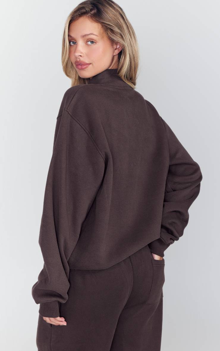 Marron Sweatshirt Espresso À Fermeture Éclair Quart