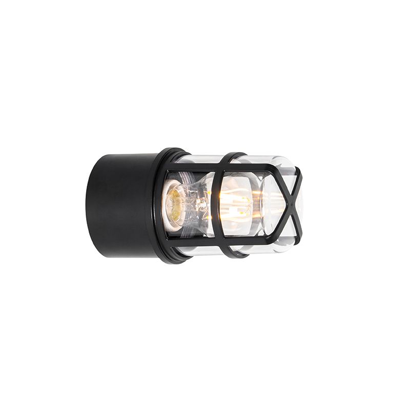 Plafond- en wandlamp zwart met heldere kap IP54 - Kiki