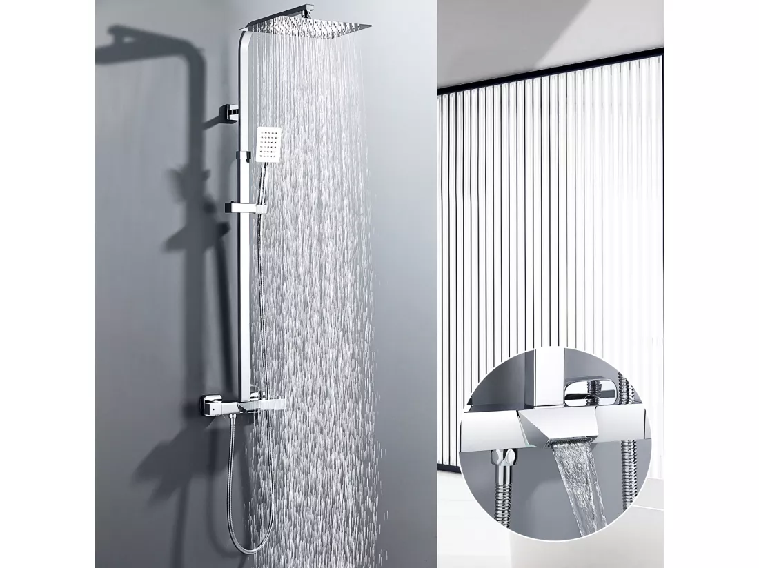 AURALUM MAX  Colonne de Douche Chromée Système de Douche Montage Mural Ensemble de Douche avec Tête de Douche Douchette à Mains Robinet de Baignoire