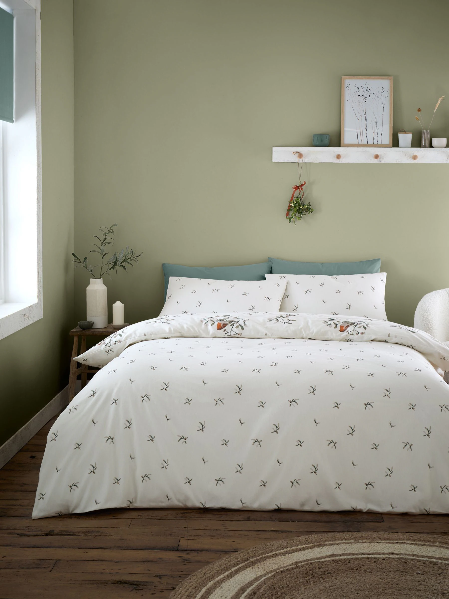 Catherine Lansfield Supersoft 100% Brushed Cotton Christmas Robins Duvet Cover Set