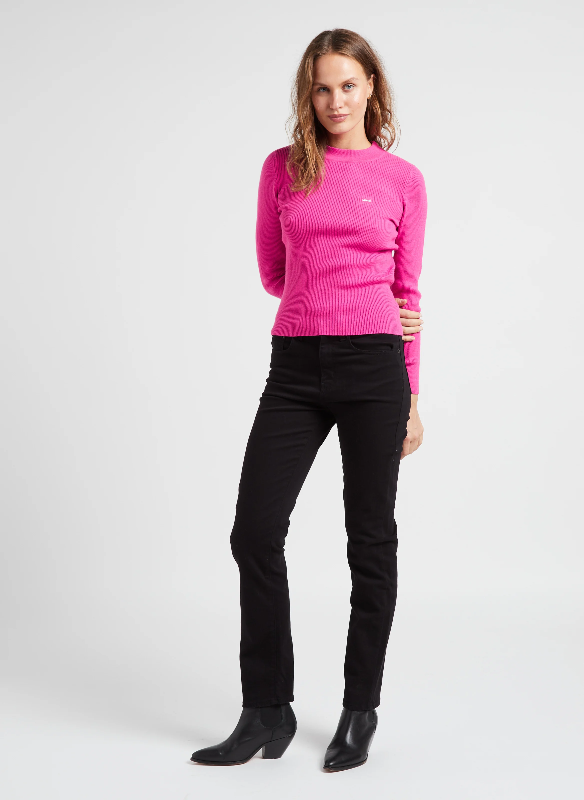 CREW RIB SWEATER - Pull ajustée col montant en maille côtelée| Rouge
