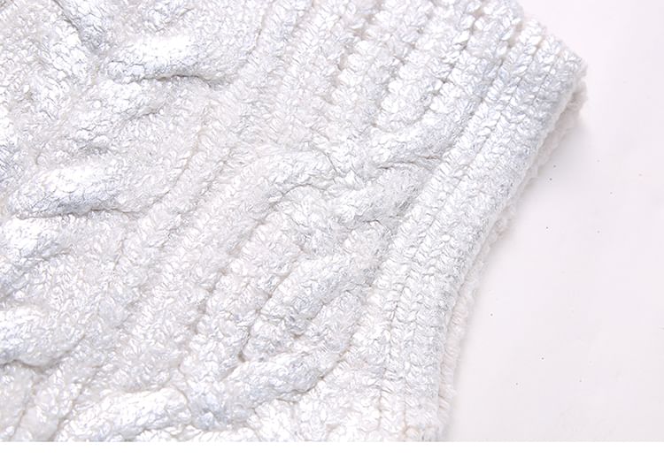 SugaYuja - Mock Neck Cable Knit Plain Crop Sweater Vest