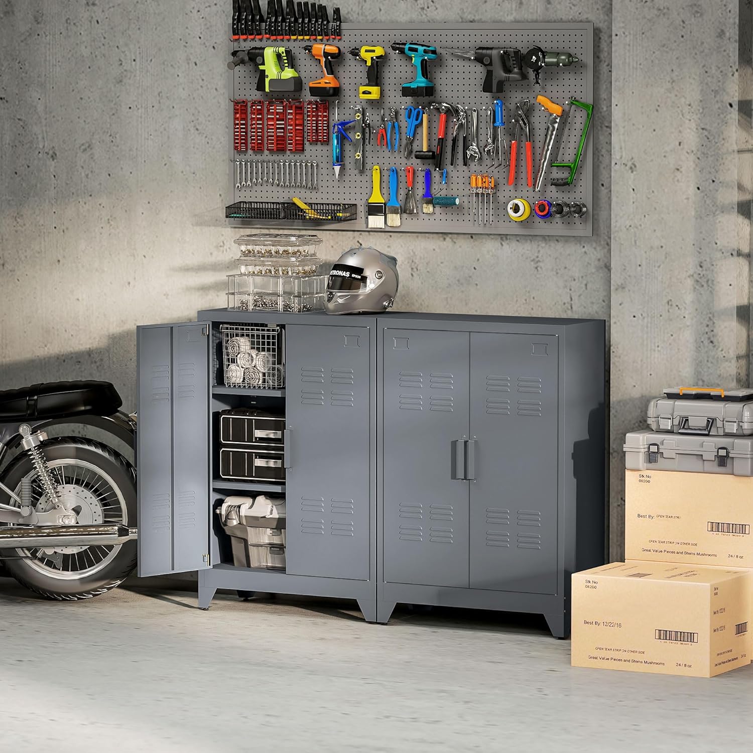 HOMCOM Aktenschrank Metallschrank Mehrzweckschrank mit magnetischer Lamellen-Doppeltür Verstellbarer Einlegeboden Büroschrank Aufbewahrungsschrank für Arbeitszimmer Wohnzimmer 75 x 33 x 110 cm Grau
