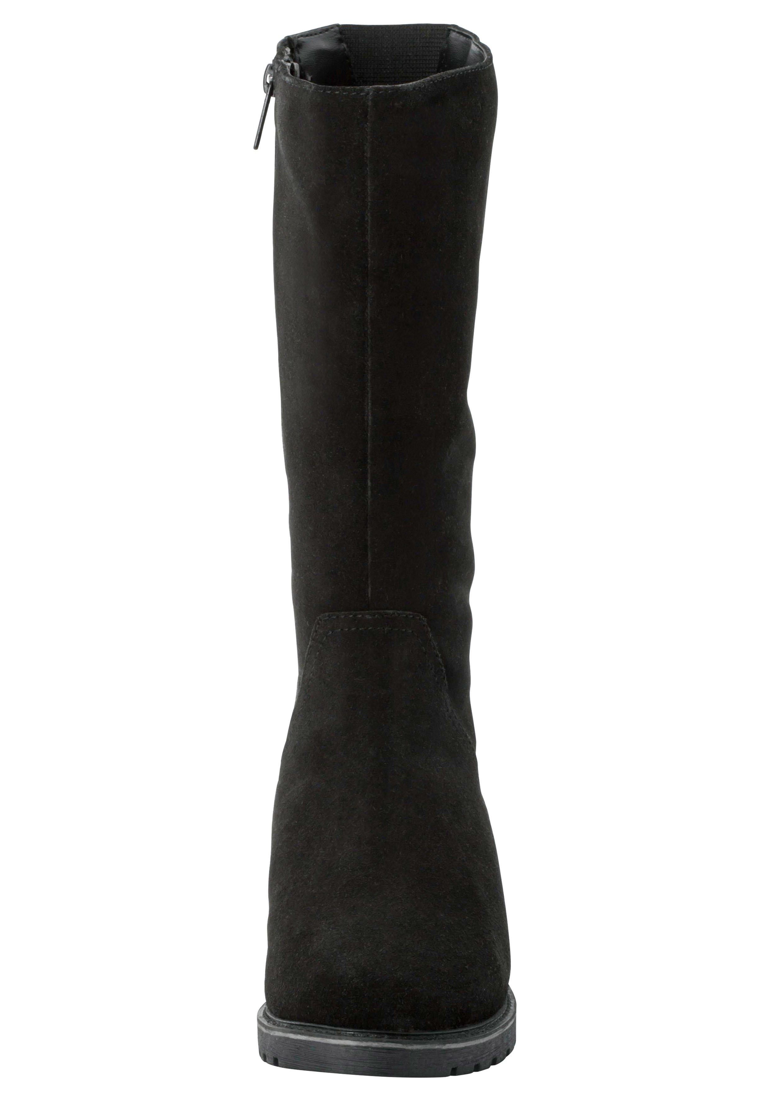 Weitschaftstiefel aus Leder mit Fellimitat