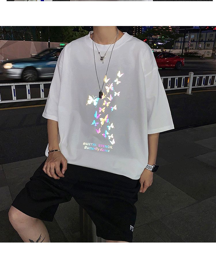 emeisa - Reflecterend vlinderprint T-shirt met elleboogmouwen