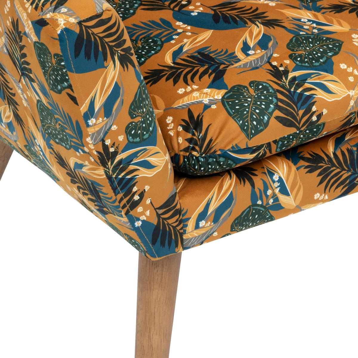 FAUTEUIL SANGO VELOURS IMPRIME FEUILLES OCRES