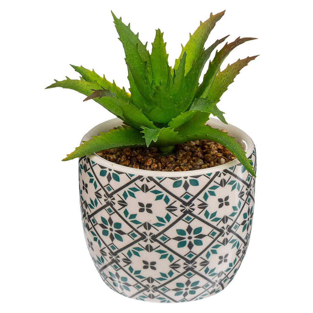 Petite plante artificielle pot céramique à motifs D 5.5cm