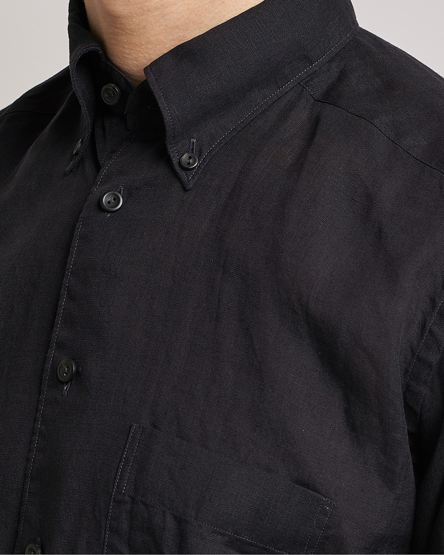 Eton Slim Fit Linen Button Down Shirt Black