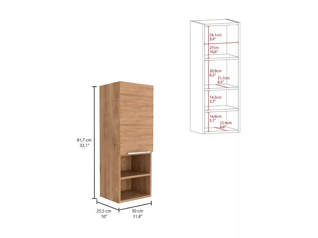 Armoire murale de salle de bain Mila, avec étagères , 81.71 cm X 29.99 cm X 25.50 cm , Beige