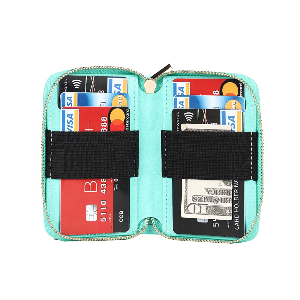 iPhone 12 / iPhone 12 Pro Necklace Leder Hülle mit Magnet Wallet Kreditkarten Münzfach   Handykette (140cm) - Türkis