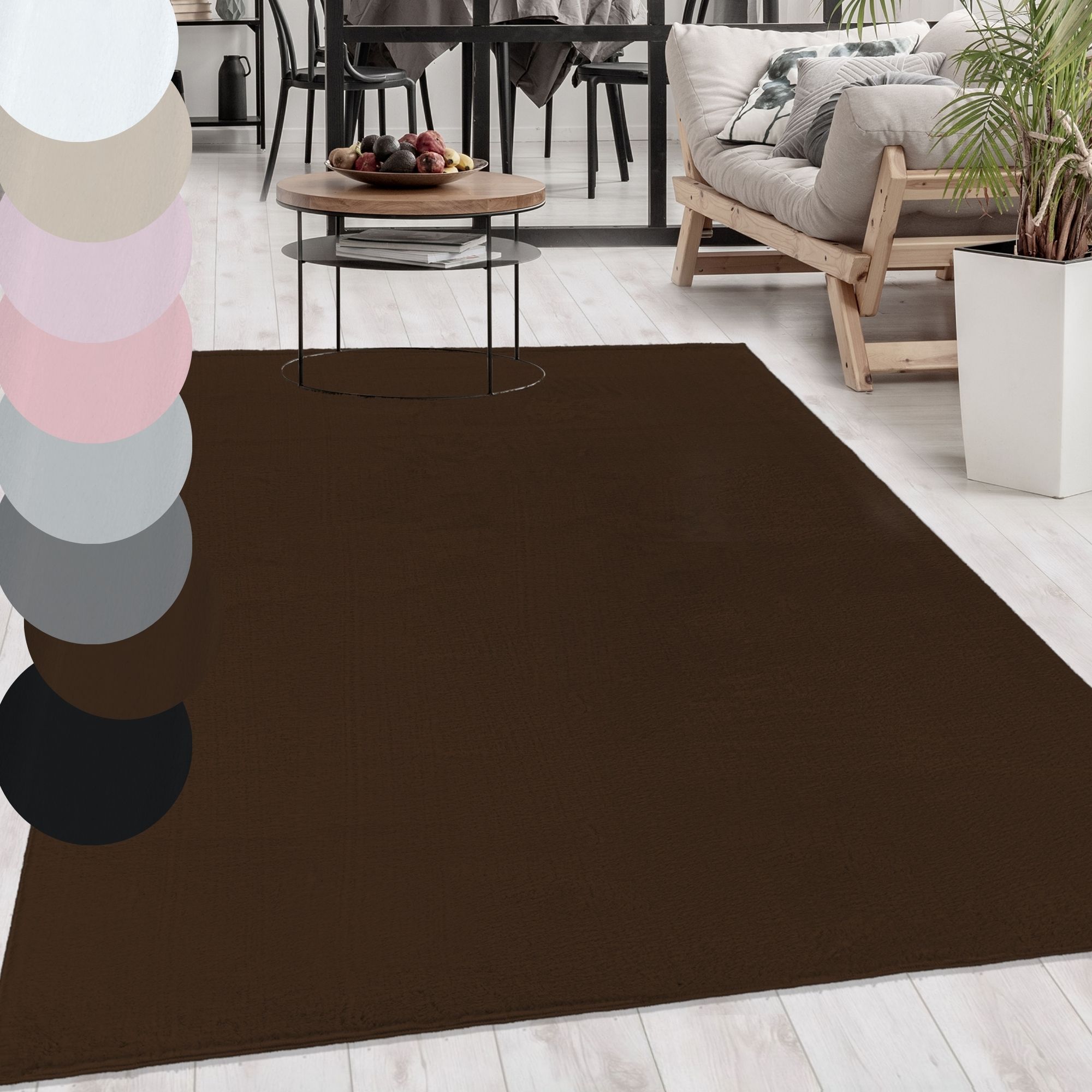 Runde Waschbarer Teppich Weich Flauschig Hochflor Waschbar Einfarbig